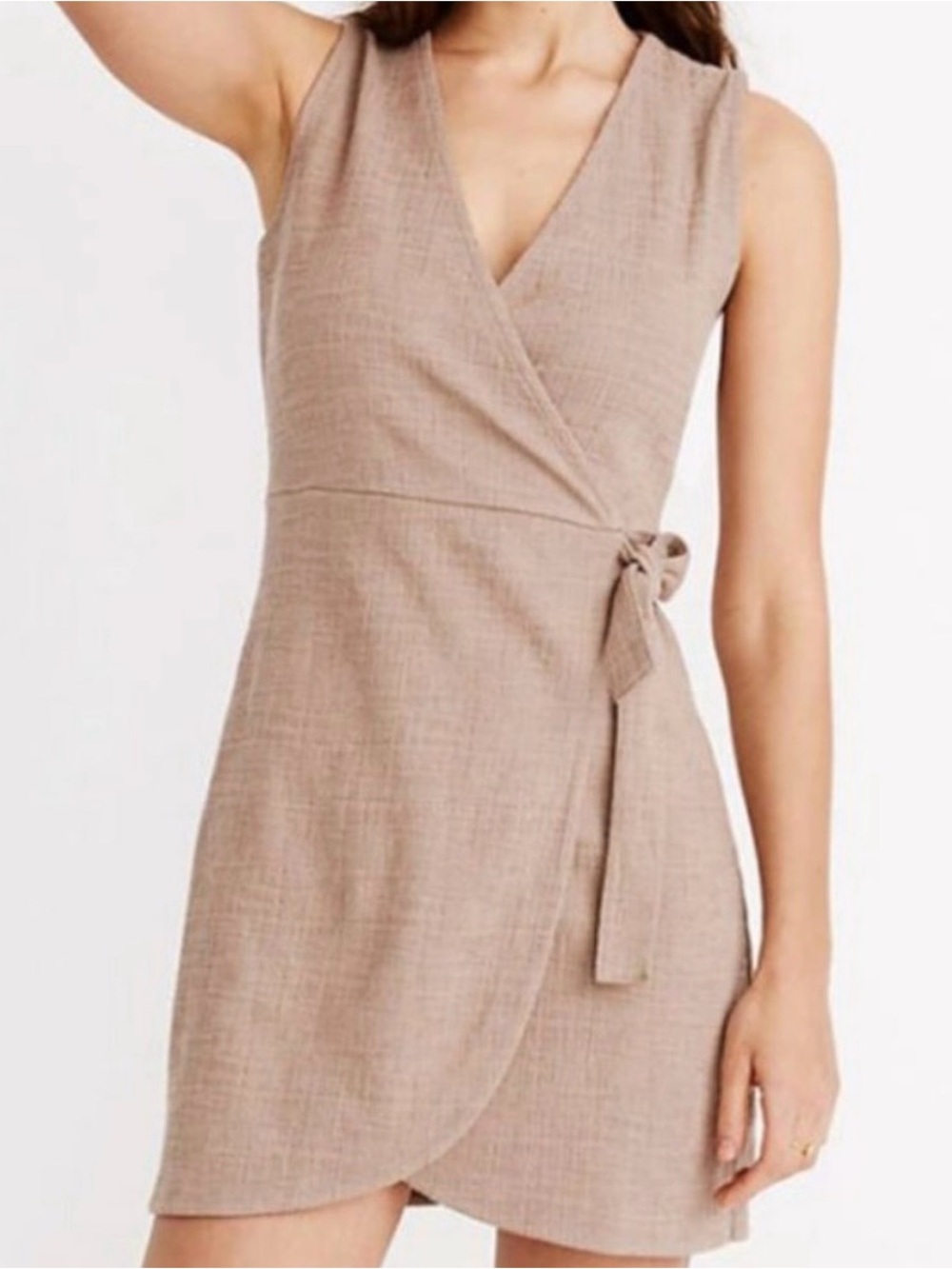 Texture & Thread x Madewell: Taupe Wrap-Front Mini Dress